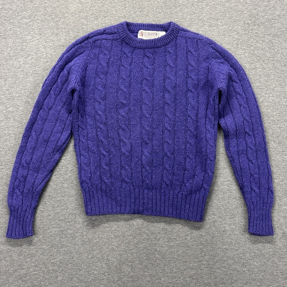 VTG GLEN KAYLIN cable knit sweater womans small shetland wool purple preppy